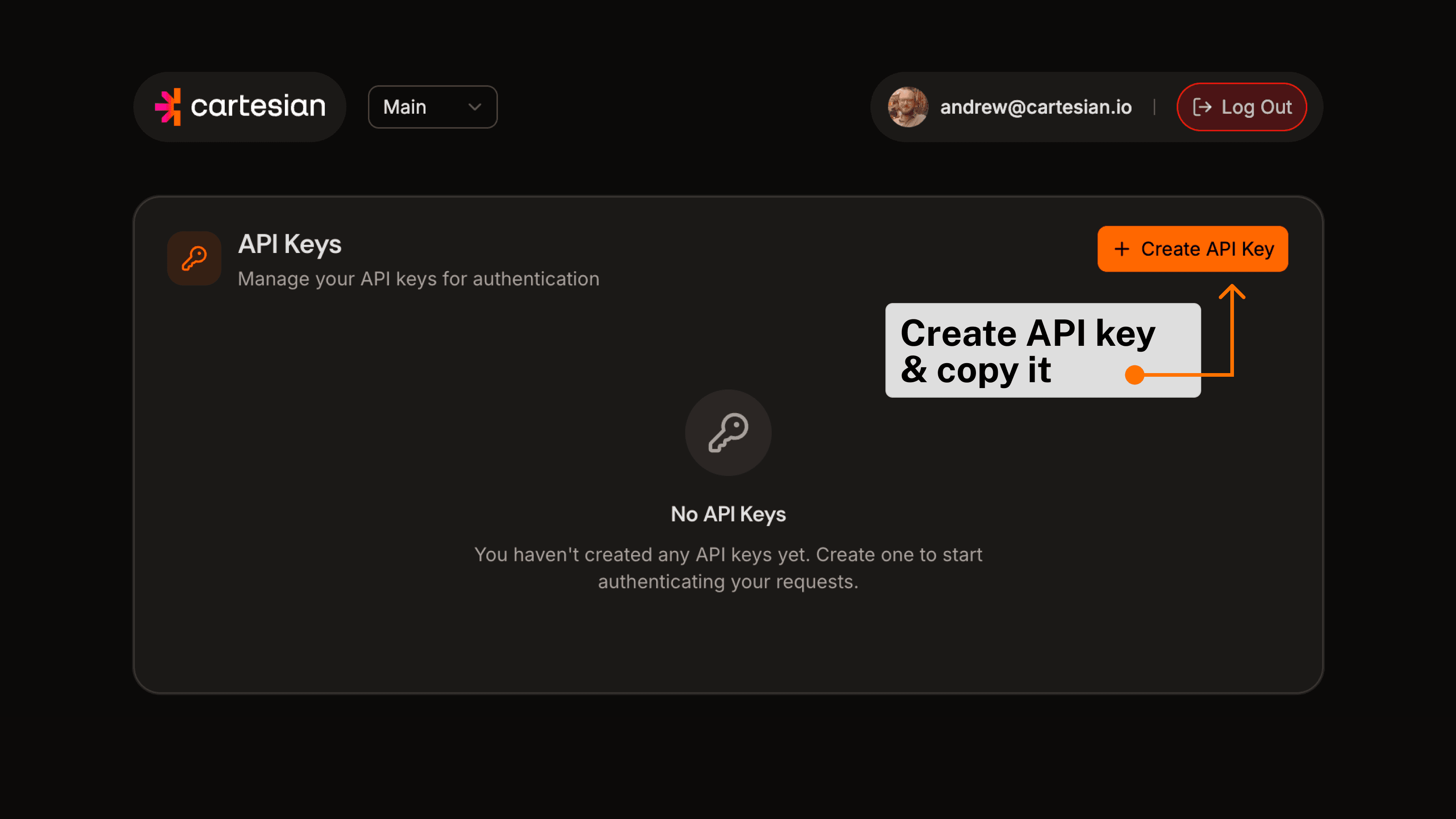 Step 3: Create your unique Cartesian recommendation engine API key
